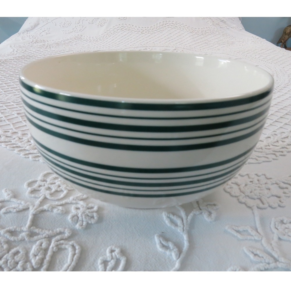 Ralph Lauren Cafe Stripe Green White Ceramic Serving Bowl 11 Inch Bistro China